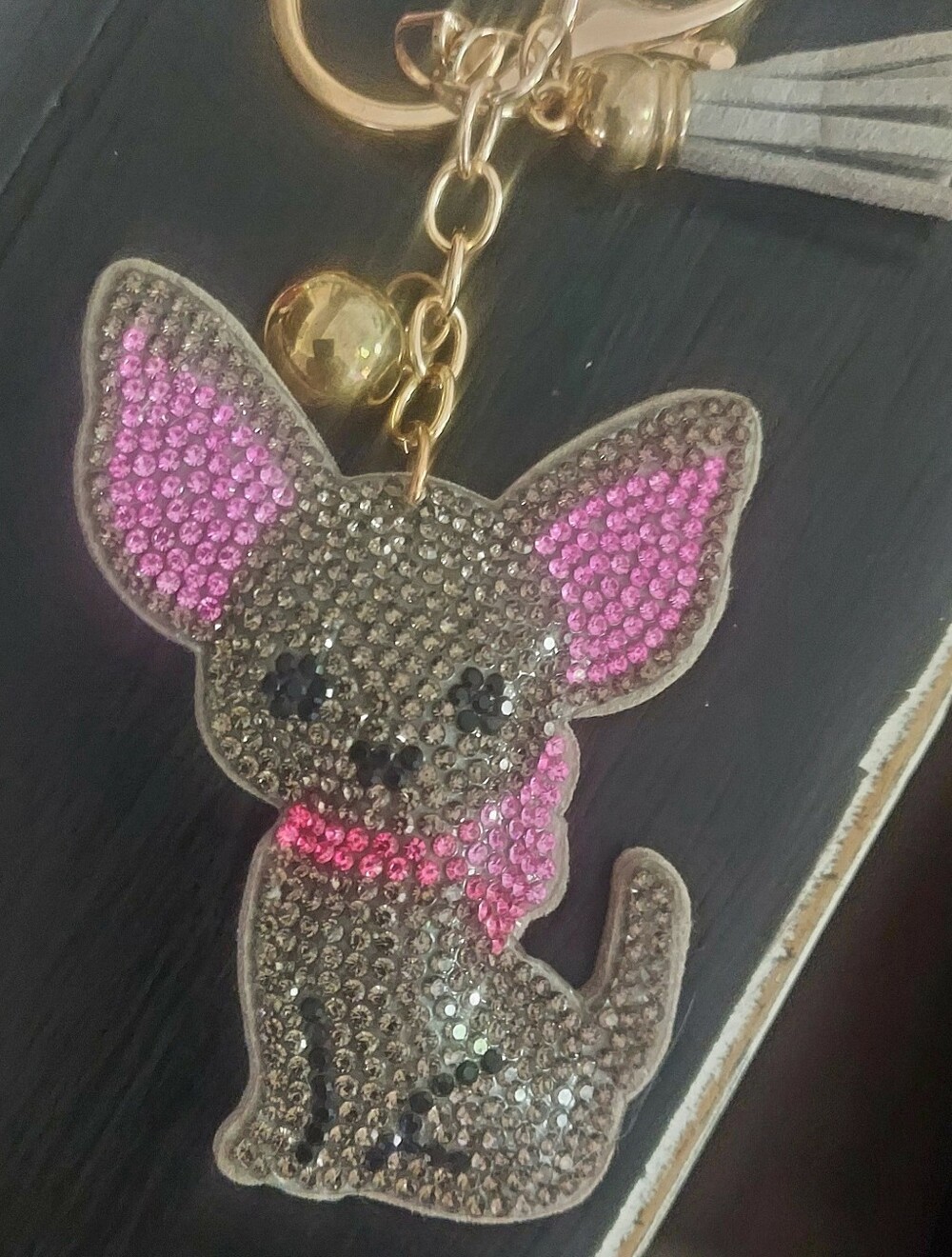 Crystal Chihuahua Keychain with Pink Accents - Picture 2 of 2